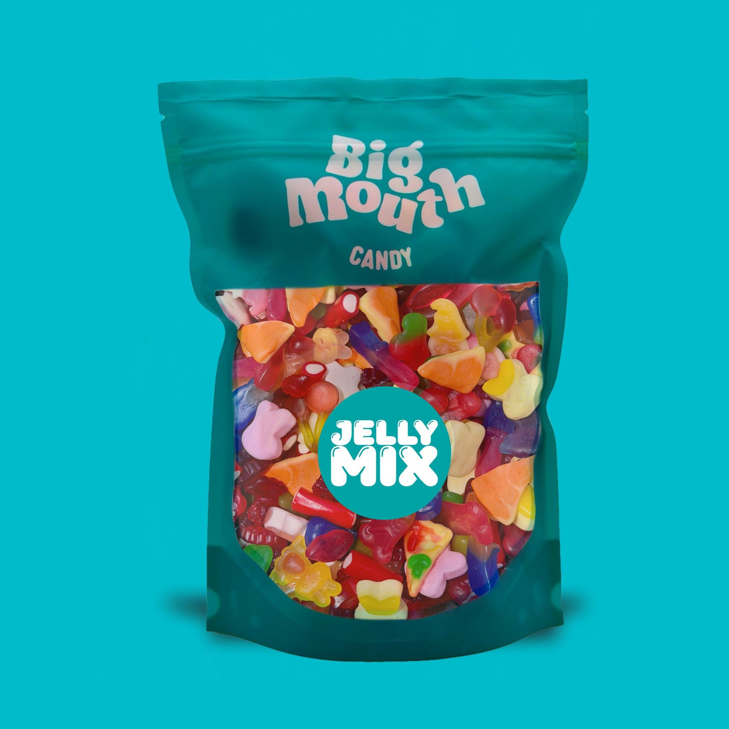 Big Mouth Candy Jelly Mix 600g assorted gummy sweets in teal resealable pouch