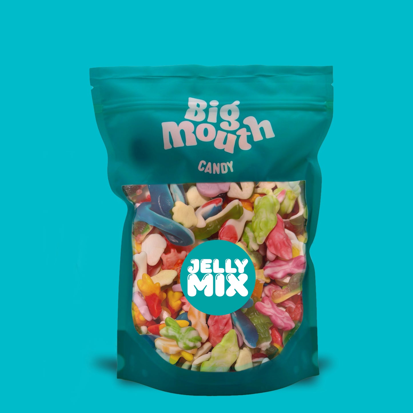 Big Mouth Candy Jelly Mix 600g assorted gummy sweets in teal resealable pouch