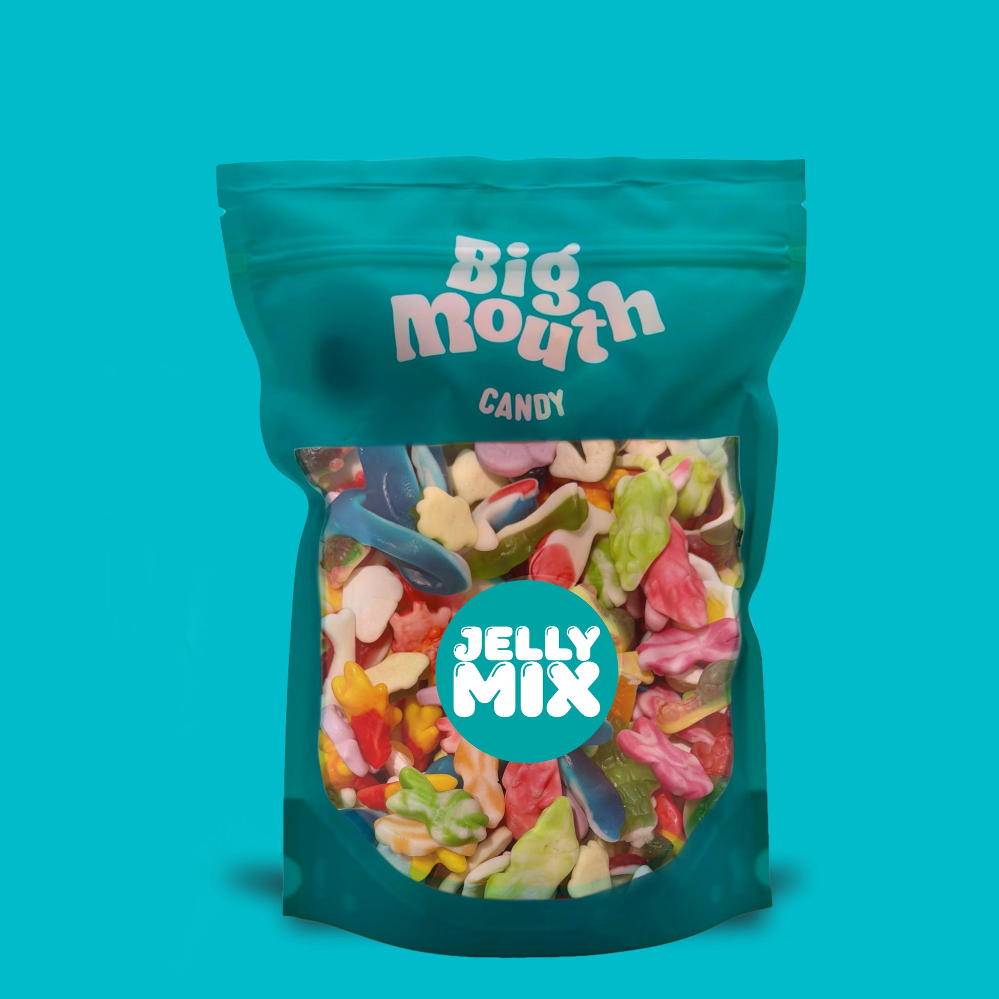 Big Mouth Candy Jelly Mix 600g assorted gummy sweets in teal resealable pouch