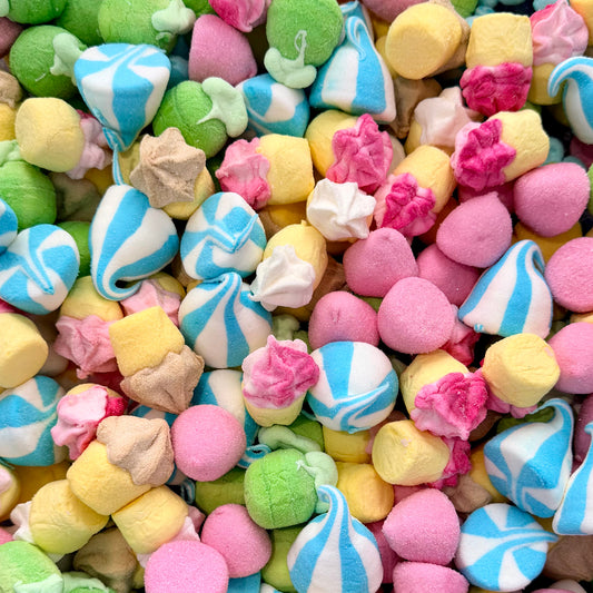 Colourful marshmallow sweets in Big Mouth Candy Mallow Mix 600g pick and mix bag.