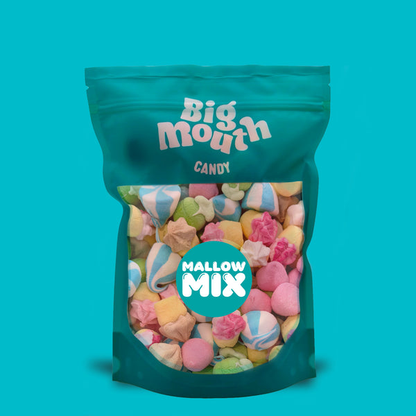 Mallow Mix 600g pick and mix sweets in Big Mouth Candy resealable teal pouch.